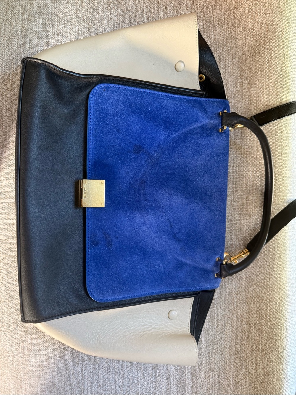 Celine Tricolor Satchel in Royal Blue, Black & Cream